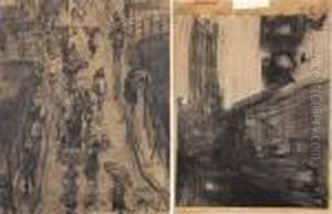 Dutch, - Steeg And Through The Rain:a Double-sided Work Signed Isaac Israels by Isaac Lazarus Israels