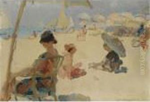 Figures On The Beach Of Il Lido Di Venezia by Isaac Lazarus Israels