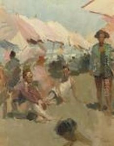 Under The Parasols, Viareggio by Isaac Lazarus Israels