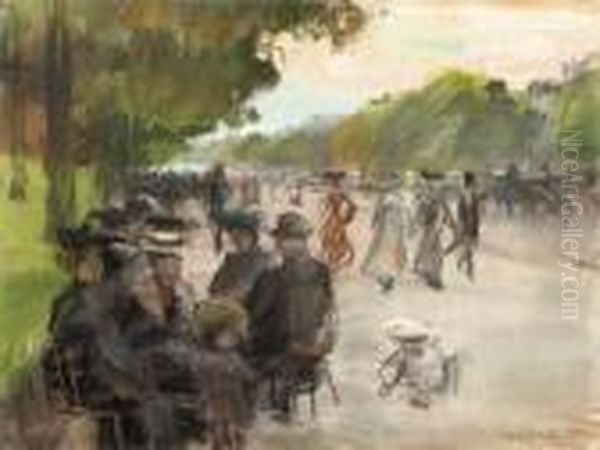 Elegant Parisians Along An Allee In The Bois De Boulogne, Paris - view 1
