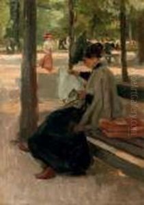 Reading In The Bois De Boulogne, Paris by Isaac Lazarus Israels