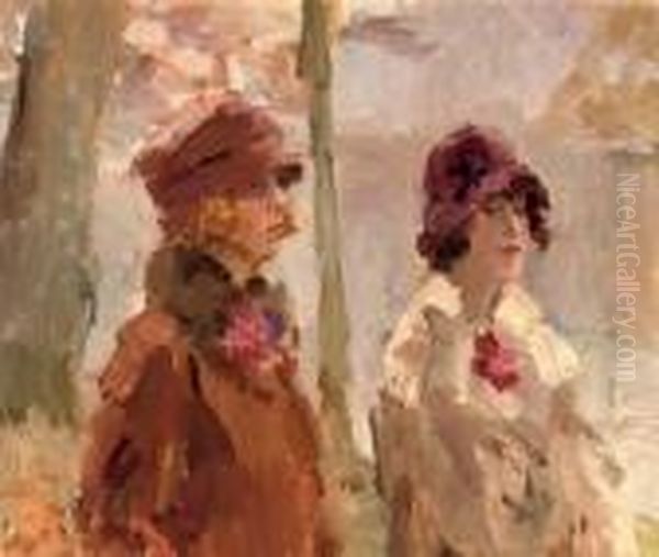 Meisjes In Het Haagsche Bosch: Elegant Ladies Strolling In The Park - view 1