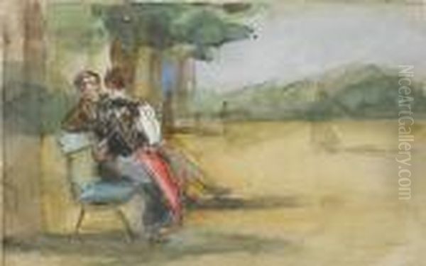 Figures Resting On A Park Bench - view 1