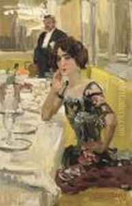 A Table Au Restaurant Le Perroquet, Paris by Isaac Lazarus Israels