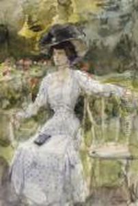 Elegant Lady In A Garden by Isaac Lazarus Israels