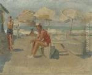 Lidostrand Met Parasols En Bootjes: At The Beach Of The Lido,venice by Isaac Lazarus Israels