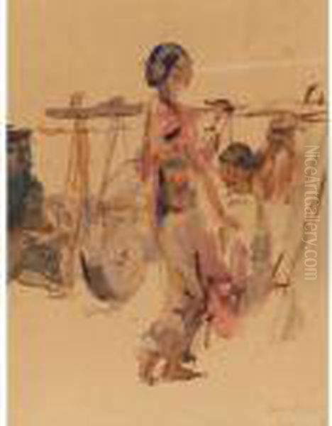 Woman Carrying Water Basket - view 1
