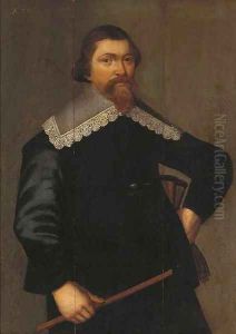 Portrait of a gentleman, three-quarter-length, in a black coat with a lace collar by Paulus Moreelse