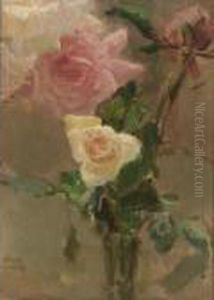 A Flower Still Life With A Pink And Yellow Rose by Isaac Lazarus Israels