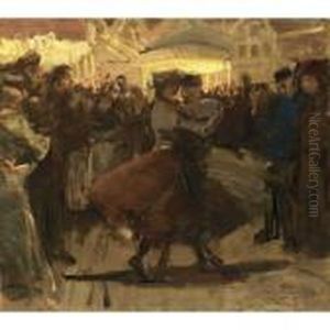 Girls Dancing On A Fair In The Jordaan, Amsterdam by Isaac Lazarus Israels