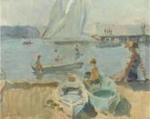 Summer Fun On The Beach Of Portorose, Italy by Isaac Lazarus Israels