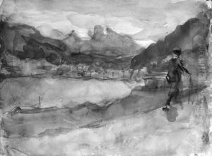 An Alpine Stroll By A Mountain Lake Near Bern, Switzerland by Isaac Lazarus Israels