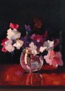 Sweet-peas In A Rotund Glass Vase Sweet-peas In A Rotund Glass Vase