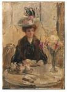 Het Dure Hoedje: An Elegant Lady Having A Cup Of Tea by Isaac Lazarus Israels