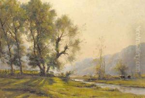 Cattle grazing in a river landscape by Georges Philibert Charles Marionez