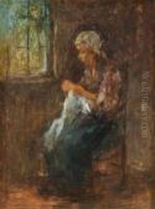 Old Woman Knitting by Jozef Israels