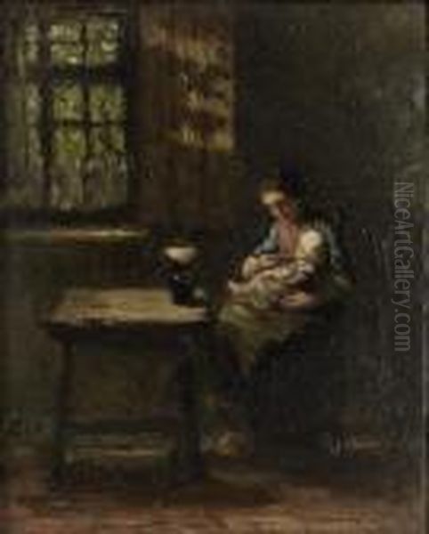 An Interior With A Mother Feeding A Child - view 1