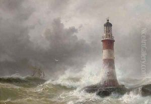 The lonely vigil The Eddystone Lighthouse, heavy weather