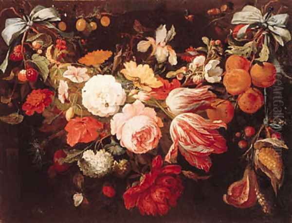 A swag of flowers and fruit with caterpillars - view 1
