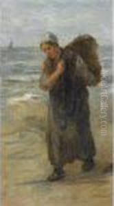 A Fisherwoman On The Beach by Jozef Israels