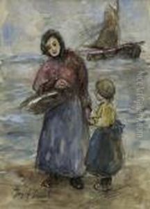 Mutter Mit Kind Am Strand. by Jozef Israels