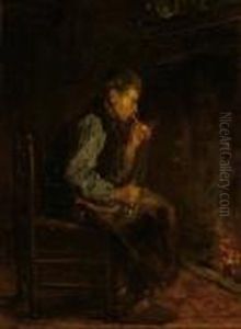 Smoking Man By A Heart-fire by Jozef Israels