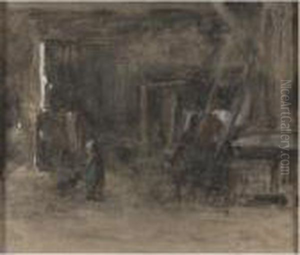 Young Child With A Cat In A Barn - view 1