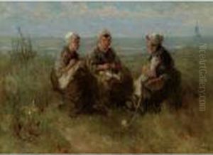 Three Women Knitting By The Sea by Jozef Israels