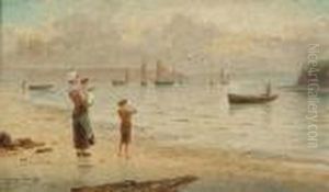 Figures On A Shoreline With Boats Beyond Figures On A Shoreline With Boats Beyond