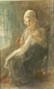 Woman Sewing By A Window by Jozef Israels