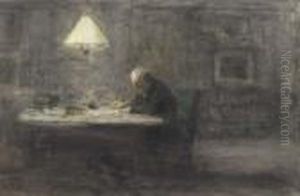 Onder De Lamp: A Self Portrait Of The Artist Writing In His Study