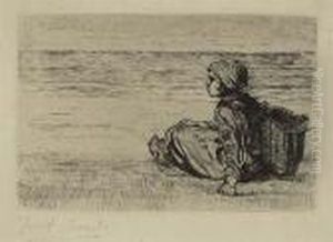 Girl With A Basket Seated On The Shore>.