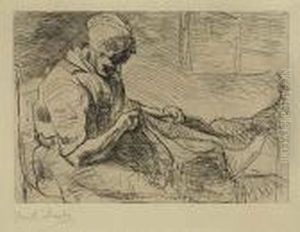 Woman Mending Nets>. by Jozef Israels