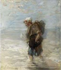 A Fisherwoman In The Breakers by Jozef Israels