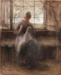 Girl Sewing By A Window by Jozef Israels