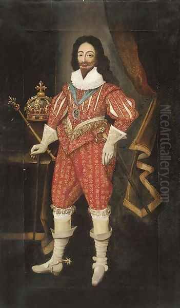Portrait of King Charles I (1600-1649), full-length, wearing a red doublet and breeches, with a crown and sceptre to his side - view 1