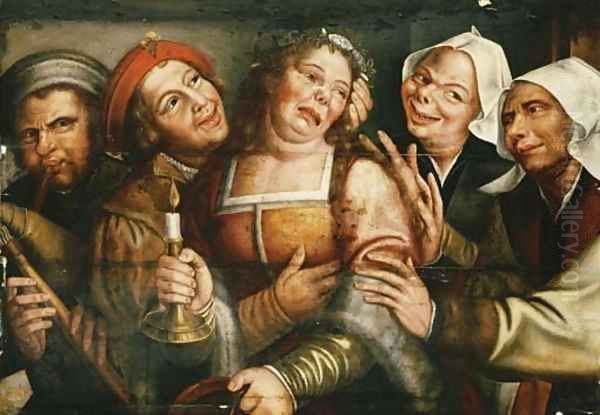 Peasants carousing with a woman holding a candle - view 1