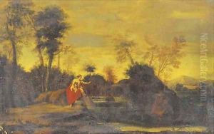 A classical landscape with a woman and two children by Jean-Francois Millet