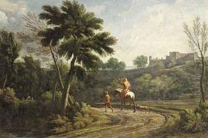 An Italianate landscape with figures on a wooded path An Italianate landscape with figures on a wooded path
