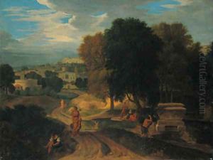 Figures in a classical landscape by Jean-Francois Millet