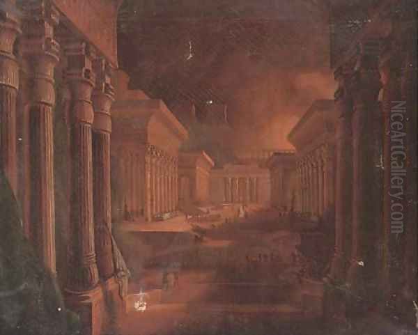 Figures among extensive Egyptian buildings - view 1