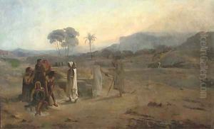 Figures in a desert landscape, thought to be North Africa by Leopold Carl Muller