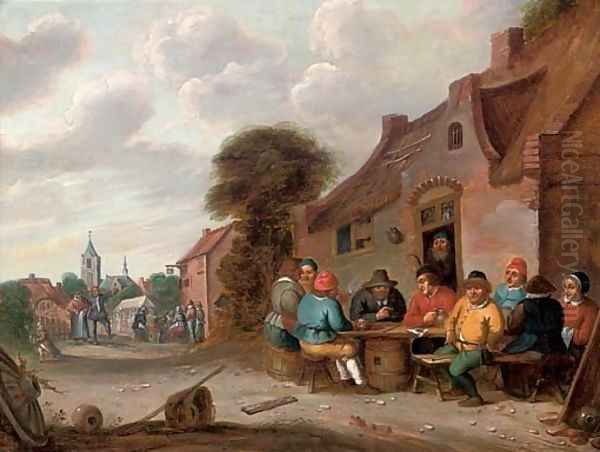 A landscape with travellers at rest on a track - view 1