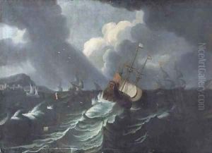 Three-masters and other shipping in a storm