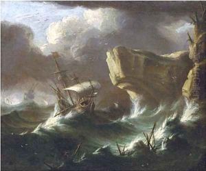 A storm at sea by Pieter the Younger Mulier