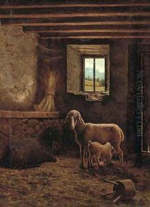 Sheep in a barn by Eugene Meeks