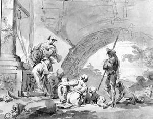 A group of women by a well with a shepherd by Pierre-Joseph Le Mettay