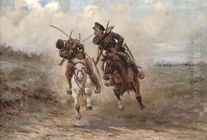 A cavalry skirmish by Viktor Vinkent'evich Mazurovskii