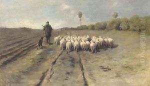 A shepherd leading his flock home by Anton Mauve