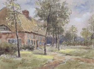 A thatched house in a glade by Anton Mauve
